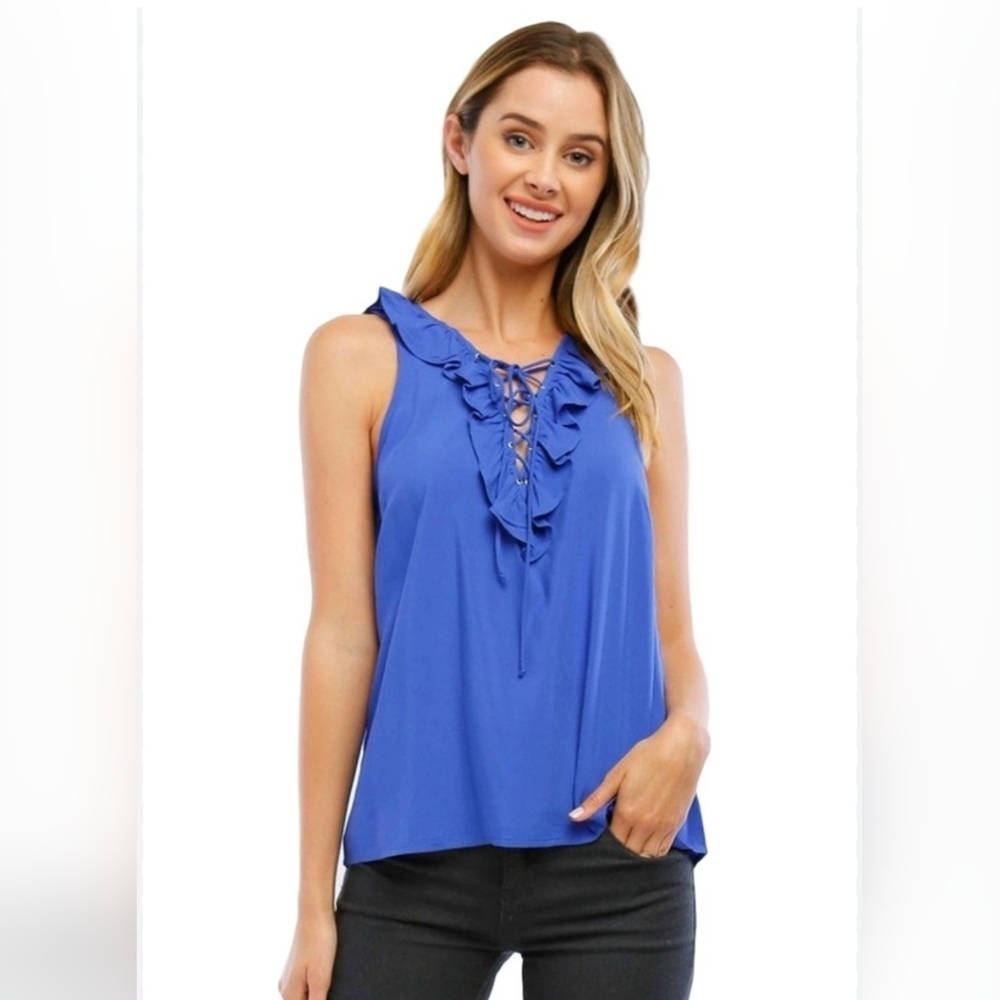 I ❤️ Heart Ronson Sleevless Ruffle V-Neck Blouse, Size M